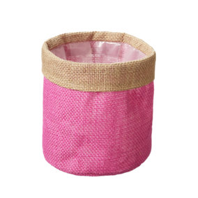 Pink Hessian Lined Plant Pot Cover. H13 x W13 cm
