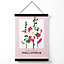 Pink Hollyhock Flower Market Boho Medium Poster with Black Hanger