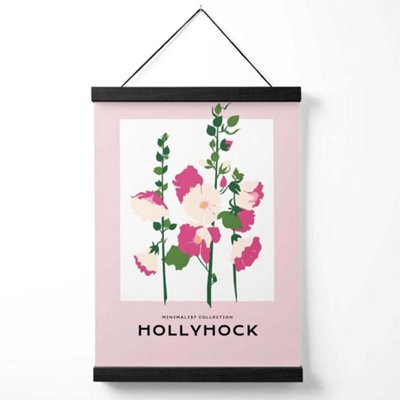 Pink Hollyhock Flower Market Boho Medium Poster with Black Hanger