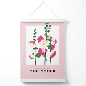 Pink Hollyhock Flower Market Boho Poster with Hanger / 33cm / White