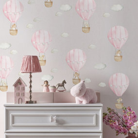 Pink Hot Air Balloons Wall Sticker Pack Children's Bedroom Nursery Playroom Décor Self-Adhesive Removable