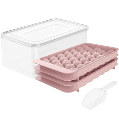 Pink Ice Sphere Trays & Ice Bucket Storage Box includes Scoop