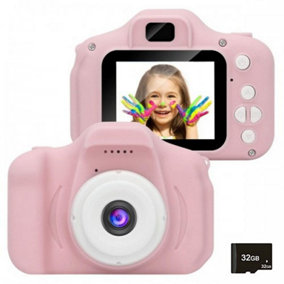 Pink Kids Mini Selfie Video Camera With 32GB SD Card Safe Durable Shockproof with Non-toxic Plastic Material
