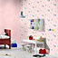 Pink Kids Wallpaper Rasch Animal Motif Cat Zebra Birds Child's Bedroom