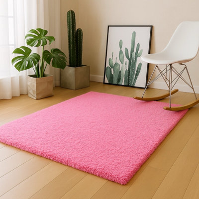 Pink Large Area Shaggy Rug Soft Texture Rug for living rooms kids room ...