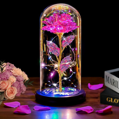 Pink Light Up Flower Rose in Glass Dome Forever Flower mother's day ...