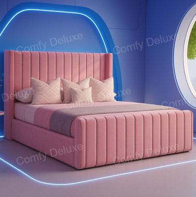 Pink LumiCloud Wing Plush 4FT Small Double Bed Frame With 54inch ...