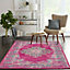Pink Luxurious Traditional Persian Easy to Clean Bordered Floral Rug For Dining Room-160cm X 221cm