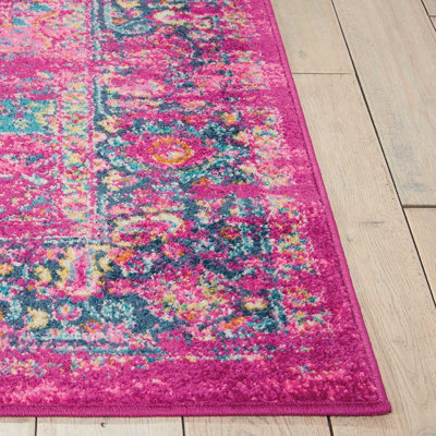 Pink Luxurious Traditional Persian Easy to Clean Bordered Floral Rug For Dining Room-160cm X 221cm - 3