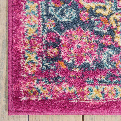 Pink Luxurious Traditional Persian Easy to Clean Bordered Floral Rug For Dining Room-160cm X 221cm - 4