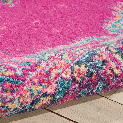 Pink Luxurious Traditional Persian Easy to Clean Bordered Floral Rug For Dining Room-160cm X 221cm - 5