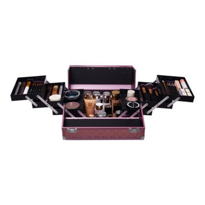Pink Makeup Box Professional Cosmetic Organizer Aluminum Storage Box ...