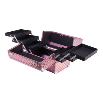 Pink Makeup Box Professional Cosmetic Organizer Aluminum Storage Box ...
