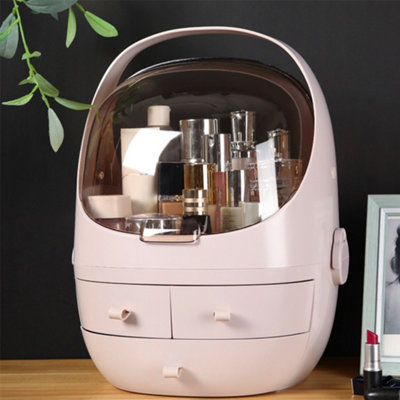 Pink Makeup Organizer with Drawers and Lid Portable Handle 33.5cm(H)