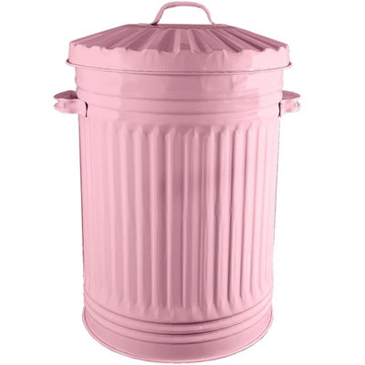 Pink Metal Bin Retro Dustbin Waste Rubbish Bin Rubbish Waste Animal Feed Outdoor or Indoor Bin, Pink Bin 45L