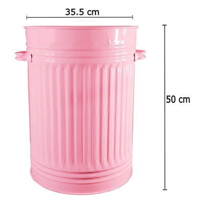 Pink Metal Bin Retro Dustbin Waste Rubbish Bin Rubbish Waste Animal Feed Outdoor or Indoor Bin, Pink Bin 45L