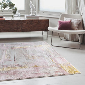 Pink Modern Easy To Clean Abstract Rug For Dining Room Bedroom And Living Room-120cm X 170cm