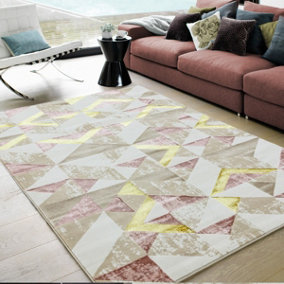 Pink Modern Geometric Easy To Clean Rug For Dining Room Bedroom & Living Room-120cm X 170cm