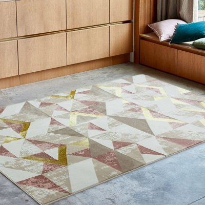Pink Modern Geometric Easy To Clean Rug For Dining Room Bedroom & Living Room-200cm X 290cm