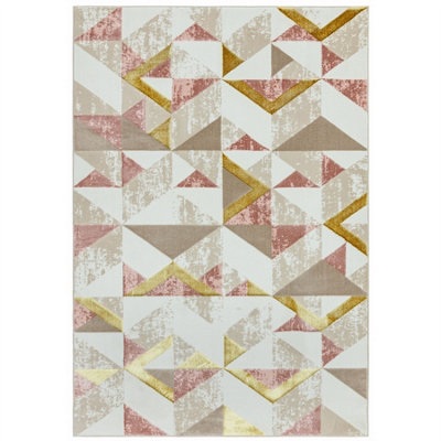 PINK MODERN GEOMETRIC EASY TO CLEAN RUG FOR DINING ROOM BEDROOM ...