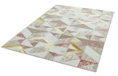 PINK MODERN GEOMETRIC EASY TO CLEAN RUG FOR DINING ROOM BEDROOM ...