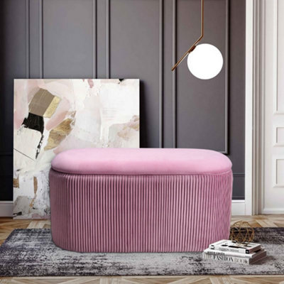 Blush pleated store oval ottoman