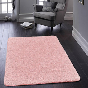 Pink Modern Shaggy Easy to Clean Plain Rug for Living Room, Bedroom, Dining Room - 67 X 150cm (runner)