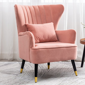 Pink Modern Velvet Upholstered Occasional Armchair Wing Back Sofa Chair with Lumbar Pillow
