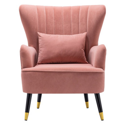 Pink Modern Velvet Upholstered Occasional Armchair Wing Back Sofa Chair with Lumbar Pillow