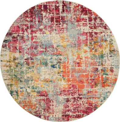 Pink/Multi Modern Easy to Clean Abstract Graphics Rug For Dining Room ...