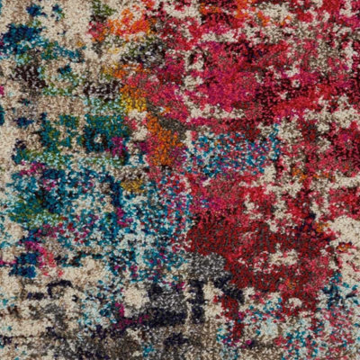 Pink/Multi Modern Easy to Clean Abstract Graphics Rug For Dining Room-160cm X 221cm - 4
