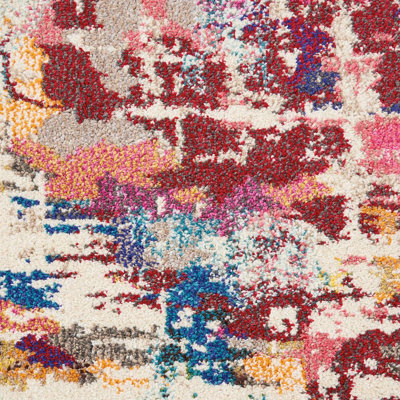 Pink/Multi Modern Easy to Clean Abstract Graphics Rug For Dining Room-160cm X 221cm - 5