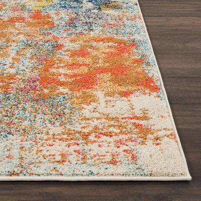 Pink/Multi Modern Easy to Clean Abstract Graphics Rug For Dining Room-160cm X 221cm - 7