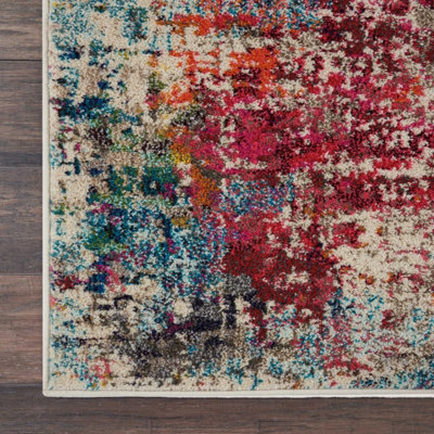 Pink/Multi Modern Easy to Clean Abstract Graphics Rug For Dining Room-160cm X 221cm - 8
