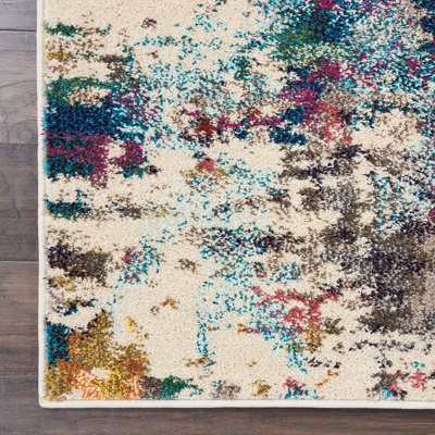 Pink/Multi Modern Easy to Clean Abstract Graphics Rug For Dining Room-160cm X 221cm - 9
