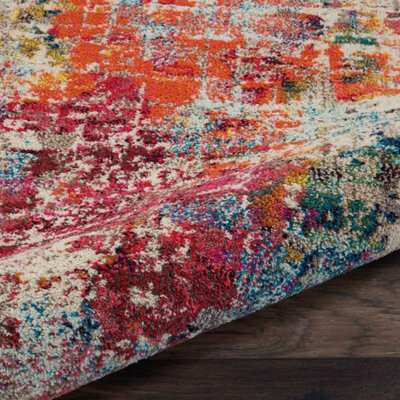 Pink/Multi Modern Easy to Clean Abstract Graphics Rug For Dining Room ...