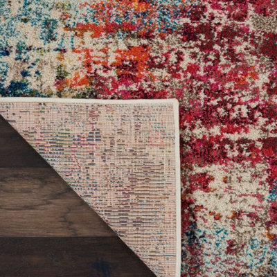 Pink/Multi Modern Easy to Clean Abstract Graphics Rug For Dining Room ...