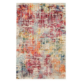 Pink Multi Rug, Stain-Resistant Graphics Rug, 6mm Thick Abstract Rug, Pink Multi Modern Rug for Bedroom-119cm X 180cm