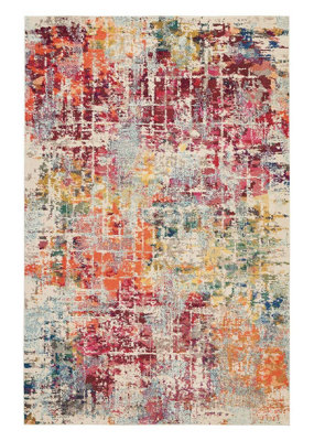 Pink Multi Rug, Stain-Resistant Graphics Rug, 6mm Thick Abstract Rug, Pink Multi Modern Rug for Bedroom-66cm X 114cm