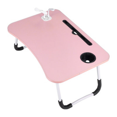 Pink Multifunctional Foldable Laptop Desk with Fan LED Light and USB Port