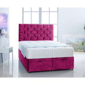 Pink  Naples Foot Lift Ottoman Bed With Memory Spring Mattress And Headboard 4.0FT Small Double