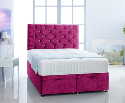 Pink  Naples Foot Lift Ottoman Bed With Memory Spring Mattress And Headboard 6.0 FT Super King