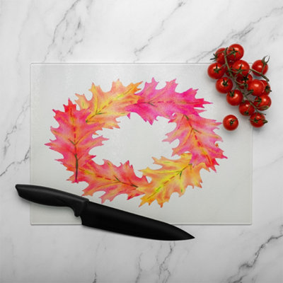 Pink & Orange Autumn Reath Glass Chopping BoardDesigner style