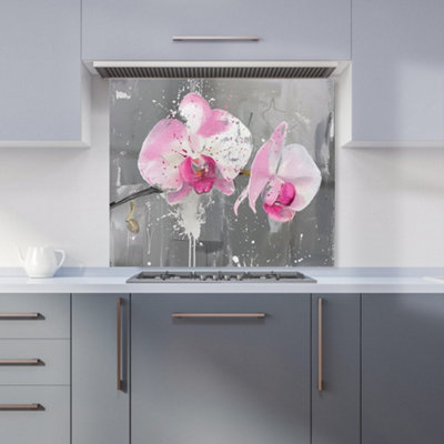 Pink Orchids Splashart Kitchen Splashback