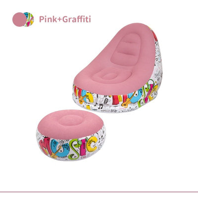 Pink Outdoor Inflatable Portable Camping Flocked Sofa Chair with Footrest