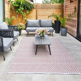 Pink Outdoor Rug, Geometric Stain-Resistant Rug For Patio Decks, 3mm Modern Outdoor Luxurious Area Rug- 160cm X 220cm
