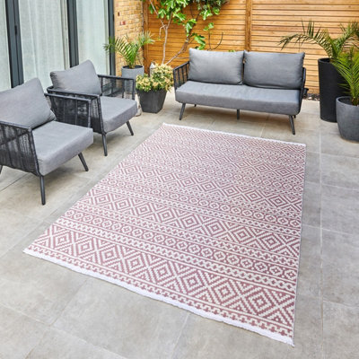 Pink Outdoor Rug, Geometric Stain-Resistant Rug For Patio Decks, 3mm Modern Outdoor Luxurious Area Rug- 160cm X 220cm