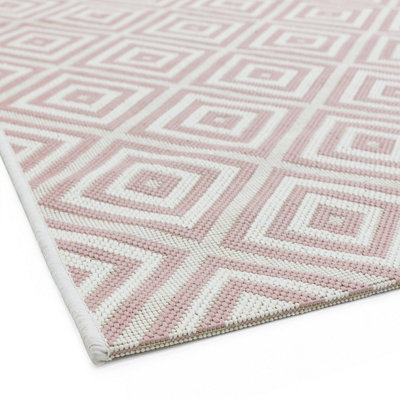 Pink Outdoor Rug, Geometric Stain-Resistant Rug For Patio Decks Balcony, 4mm Modern Outdoor Area Rug-160cm X 230cm