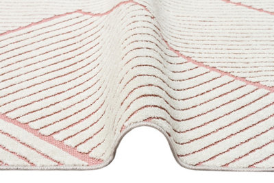 Pink Outdoor Rug, Geometric Striped Stain-Resistant Rug For Patio Decks, 3mm  Modern Outdoor Area Rug-160cm X 220cm