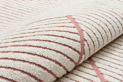 Pink Outdoor Rug, Geometric Striped Stain-Resistant Rug For Patio Decks, 3mm  Modern Outdoor Area Rug-160cm X 220cm